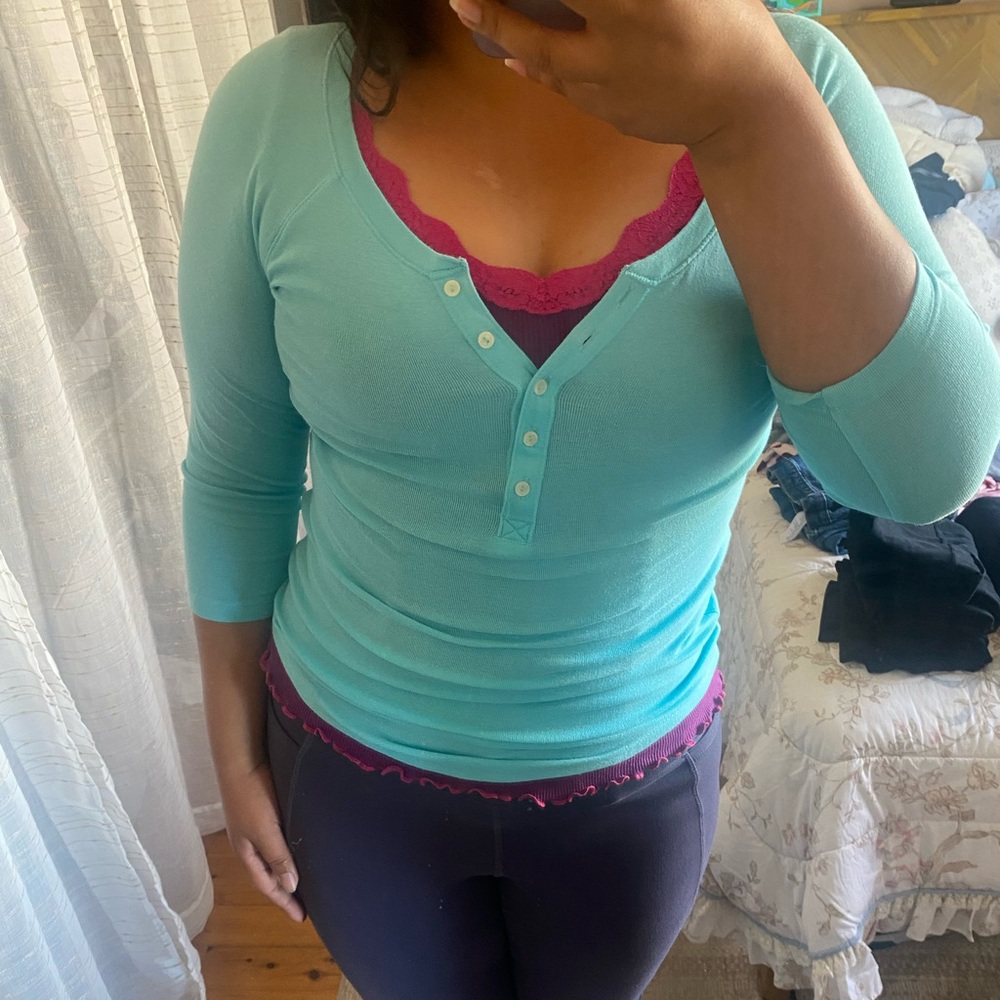 Vintage SO Women's Henley Long Sleeve Top - Picture 2 of 4